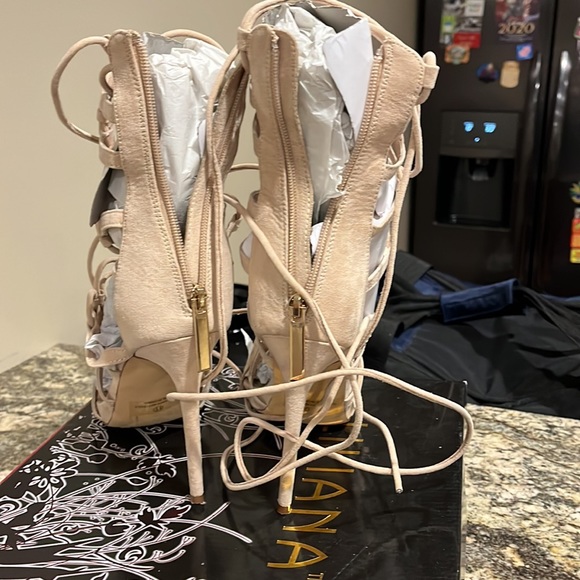 Liliana Asuka-6 NUDE Suede Open Toe Sandal Strappy Lace up - Picture 3 of 4